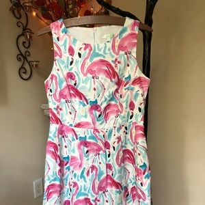 Jade pink flamingo dress S kitsch mid century modern style